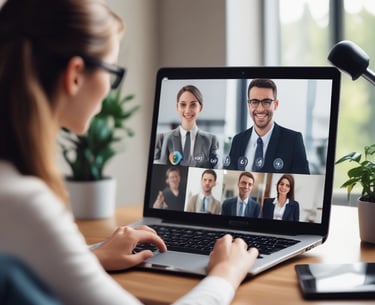 A team collaborating around a table with laptops and coffee, brainstorming ideas.