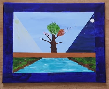 Réf : SUR250302. L'arbre aux 4 saisons. 33x24cm. 120€.