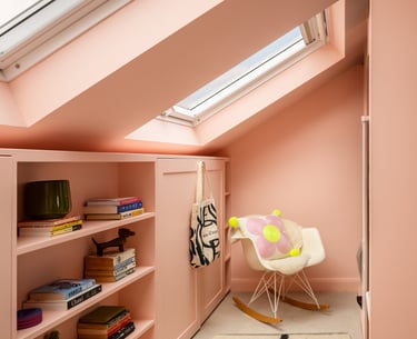 Eves strorage, hanging wardrobe to the right and other storage to left