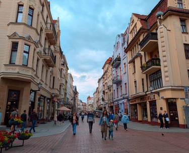 Walking through charming cobblestone streets in Toruń Poland