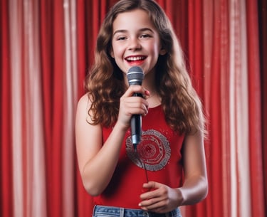 Children and teens performing on stage with bright smiles and colorful costumes.