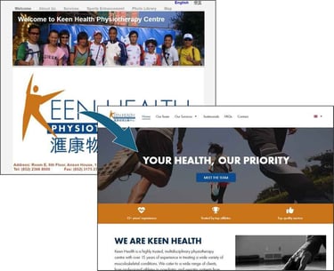 Screenshots of old and new Keen Health websites