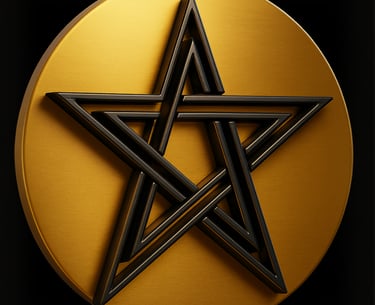 a 3D pentagram on a gold plate