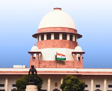 Supreme Court of India building New Delhi with Indian flag and dome structure