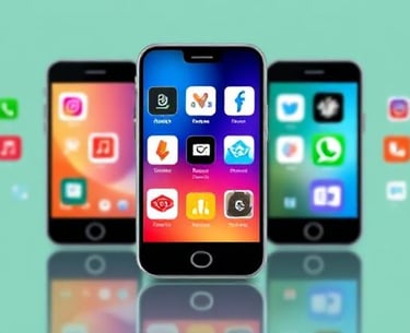 Visualize smartphone icons with app logos on their screens.