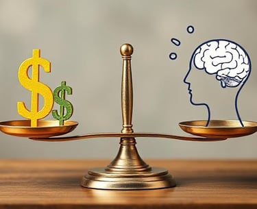 Picture a balanced scale with dollar signs on one side and a brain thinking on the other.