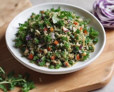 A colorful bowl of fresh vegetable salad with cherry tomatoes, cucumbers, and greens.