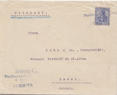 This letter to Switzerland was sent as military mail (marked Feldpost) 