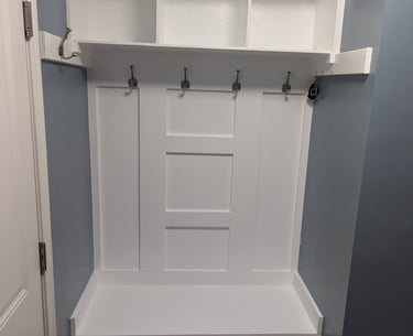 Custom mudroom built-in with hooks and storage Dayton OH