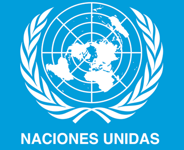 Official United Nations logo in Spanish with white world map and olive branches on a blue background.