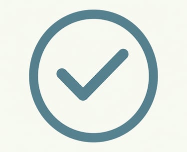 A blue check mark icon inside a circle symbolizing success and completion on a white background.