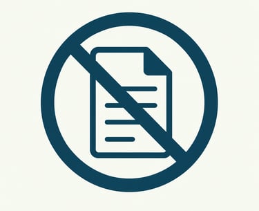 A blue no-documents icon featuring a paper sheet icon inside a crossed-out circle.