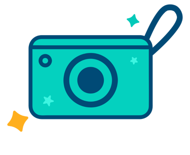 cartoon like modern camera icon illustration and a star