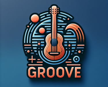 Orange and blue Groove acoustic guitar logo