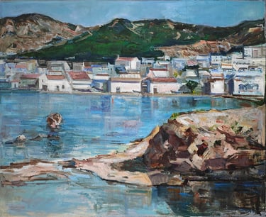 Port de la Selva, marina al óleo del artista pintor Argi Girón. Sea landscape oil painter artist