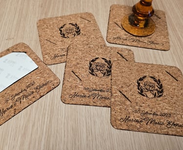 a cork coaster with a note pad pad paddling on it