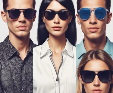 Display of stylish optical and sunglasses in a bright, elegant store.