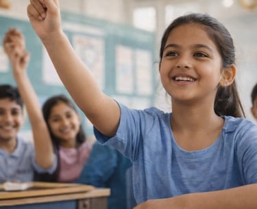 School student delivering a public speaking presentation during personality development training