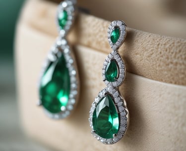 a pair of emerald green earrings with diamonds #mandapamjewels