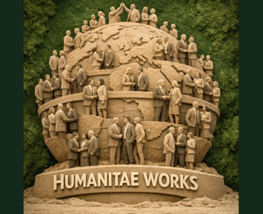 Humanitae Works sand sculpture globe logo