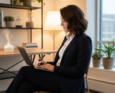 cecilia tetard qui est en train de travailler devant son ordinateur 