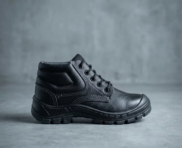 Bota industrial de cuero negro con puntera reforzada, calzado de seguridad