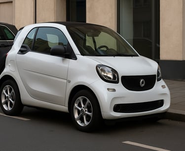 Smart Fortwo branco de dois lugares estacionado em rua urbana