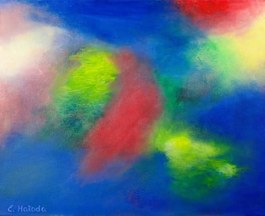 Abstract painting of undefined forms  in water-miscible oil