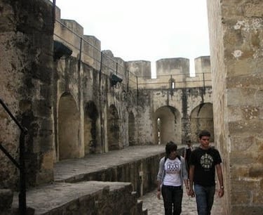 Lisbon - Archways with vertical slits used by archers to defend Saint George Castle