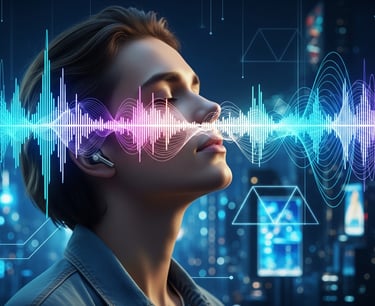 uma mulher com fones de ouvido em uma rua da cidade