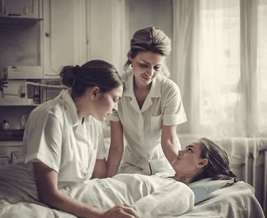 a nurse and a nurse in a hospital bed