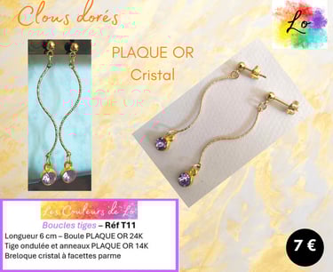 Boucles clous Plaqué or tige strass cristal parme Les Couleurs de Lo