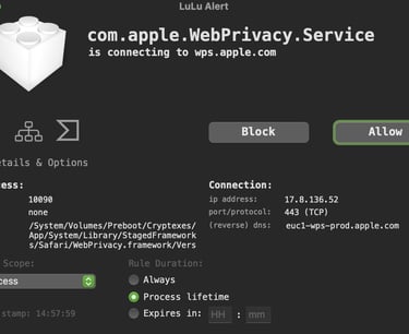 image of an alert for lulu outbound firewall