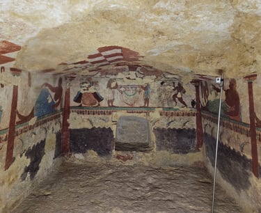 Paintings inside an underground tomb.