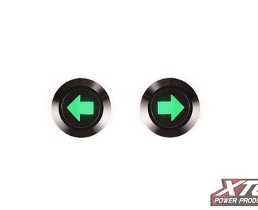 Pair of XTC Power Products green LED turn signal indicator lights for UTV and ATV dash mounts.