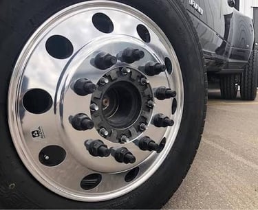truck wheel with bolts seen easily