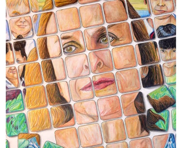 Portrait of teacher and children on tiles illustration