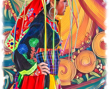 Digital painting of Bolivian woman in colorful native clothes