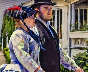 Digital painting of a turn of the century couple walking together