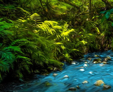 Photo art image of ferns and a stream