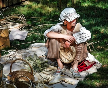 Photo art image of basket weaving girl on a blanket