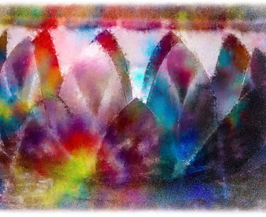 Digital painting of a multi-color opening flower