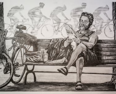 Man reading the paper in a park illustration