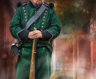 Digital painting of a 19th century British green jacket soldier