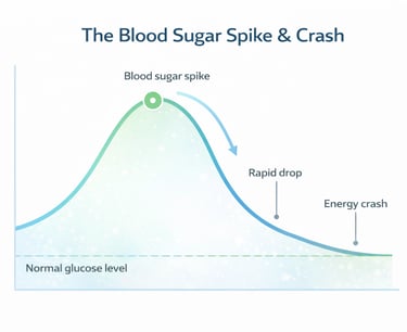 Blood sugar spike and drop after eating carbohydrates causing an energy crash.