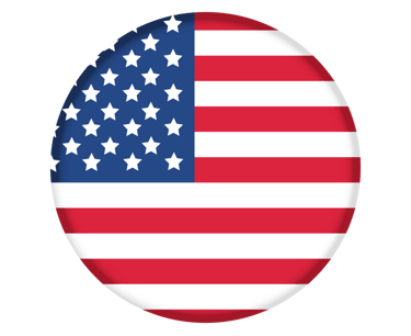 Round button icon of the United States flag with stars and stripes.