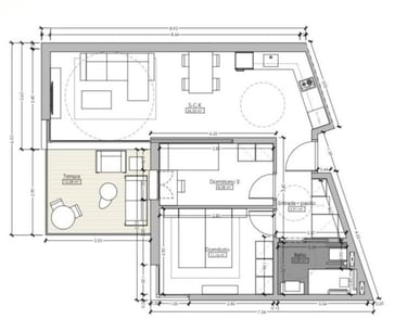 Plano de una unidad habitacional tipo.