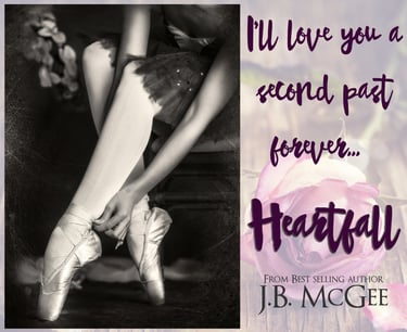 Ballerina tying pointe shoes for the romance novel Heartfall by author J.B. McGee.