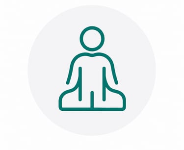 Minimalist teal line icon of a person in a yoga meditation pose for wellness and mindfulness.