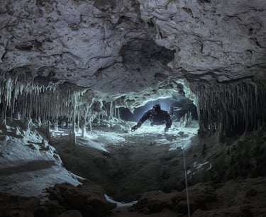 Cave diver in Mexican cenote - underwater photography from Liquid Light eBook